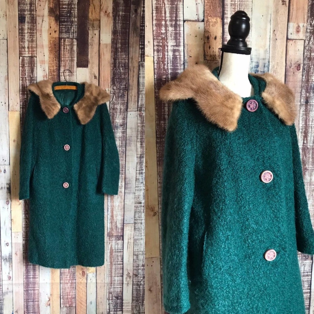 1950's Berroco's Curlinda Wool and Mink Coat, Mid Century Boucle Mink Peacoat
